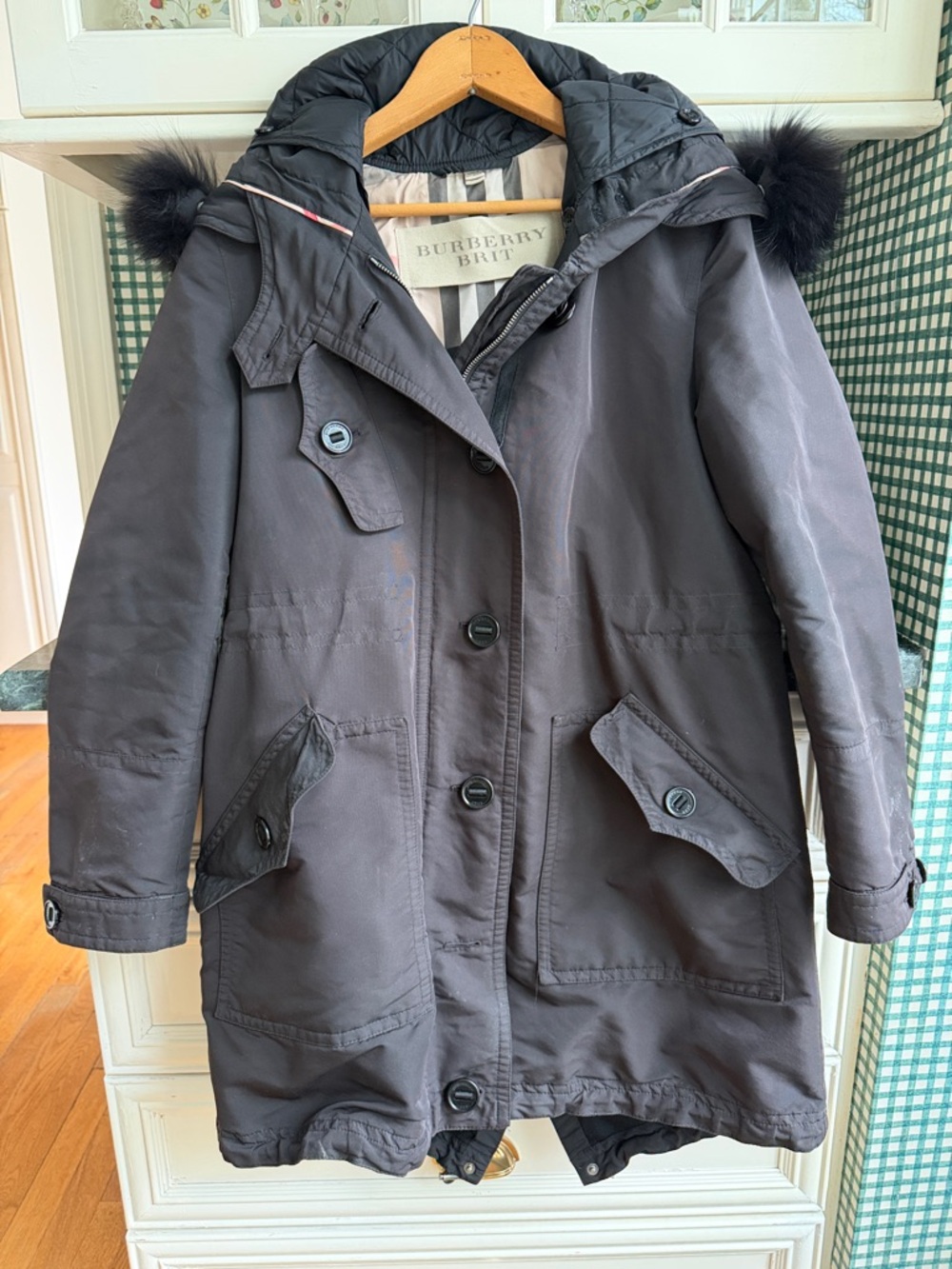 Burberry Brit Black Ski-Style Parka with Fur-Trim Hood